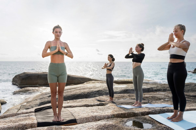 Women doing yoga in Ibiza